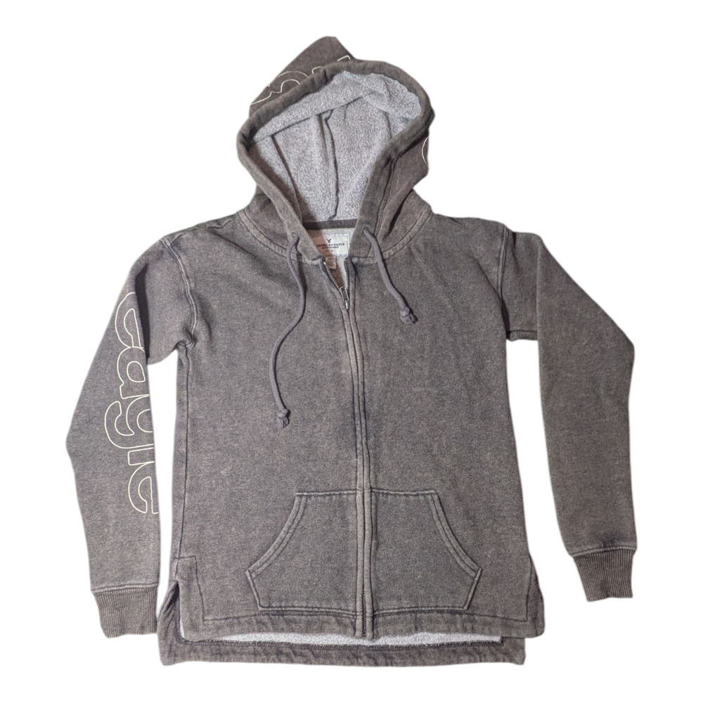 American Eagle - Sweatshirt Old Style- Zip Up Hoodie -Drawstring Hood -Used Good
